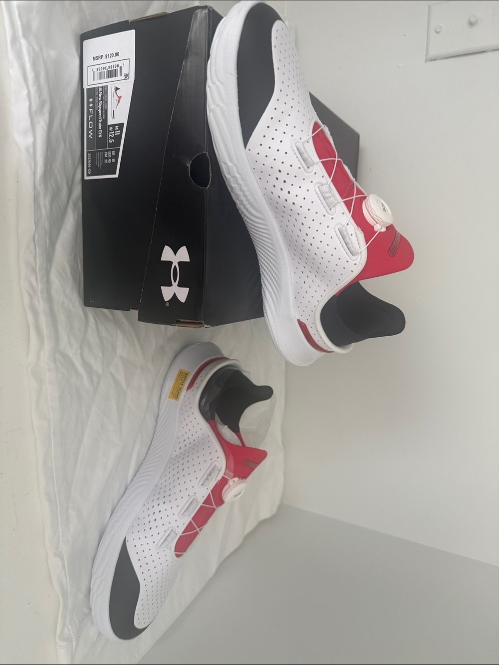 Under Armour White and Red Women's Athletic Slip-On Sneakers
